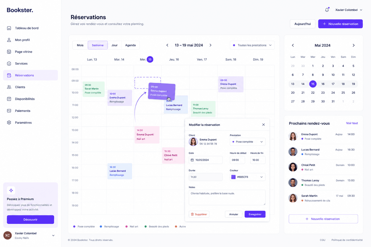 Aperçu du dashboard Bookster